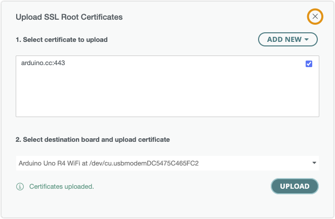 Closing the Upload SSL Root Certificates tool.