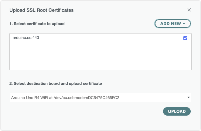 The Upload SSL Root Certificates tool.