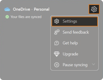 Microsoft One Drive settings selected