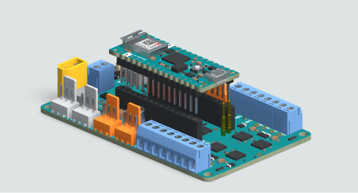 The Nano 33 IoT board plugged to the Arduino Nano Motor Carrier