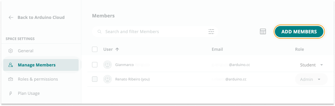 Opening the "Members" tab and clicking the "Add Member" button in the top-right.