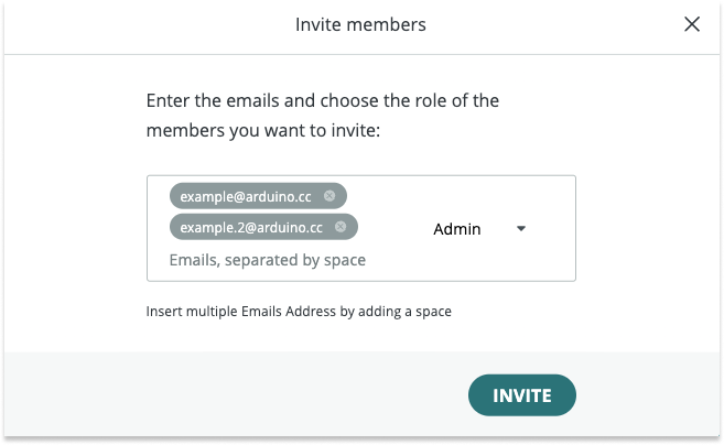 Inviting admins in the "Invite members" prompt.