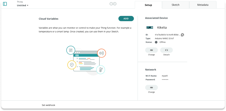 A Thing with an associated device, network configuration, and added variable.
