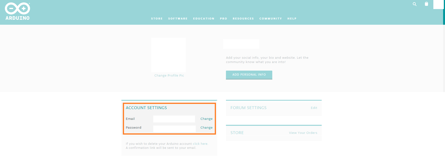 Account settings highlighted in profile page