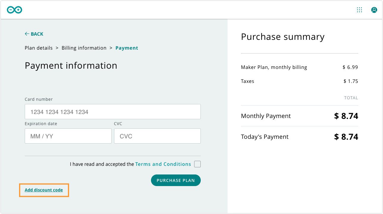 Order summary before applying the discount code.