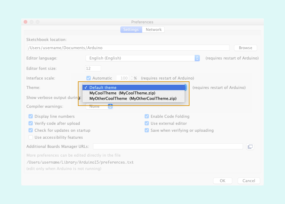 Use a custom theme for Arduino IDE 1 – Arduino Help Center