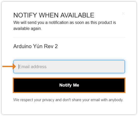 Email address field and "Notify me" button.l
