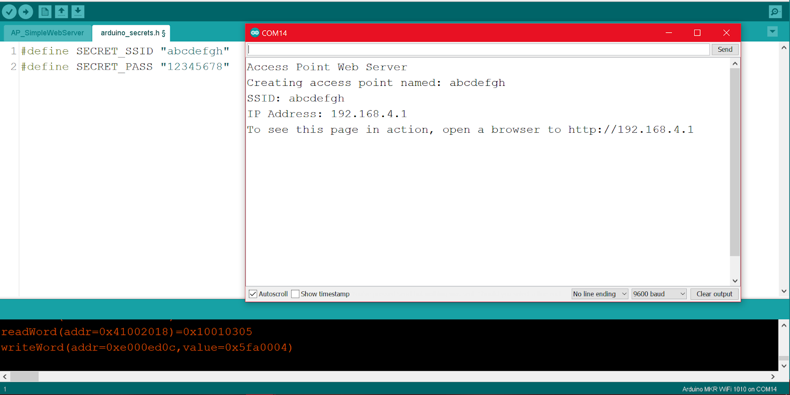 Serial monitor message