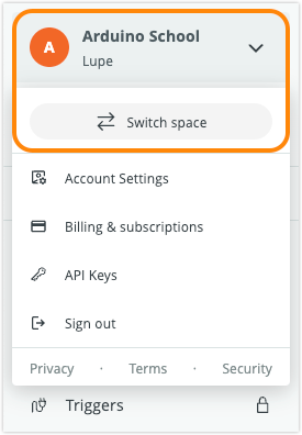 Switching space in Arduino Cloud.