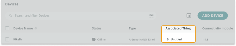 A linked Thing in the Devices tab.