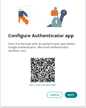 QR code for configuration of Authenticator app