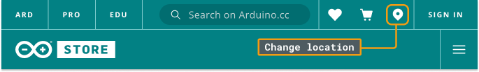 The "Change location" button in the Arduino Store.