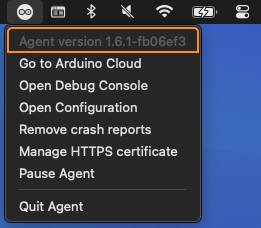 Checking the Cloud Agent version in the dropdown menu.