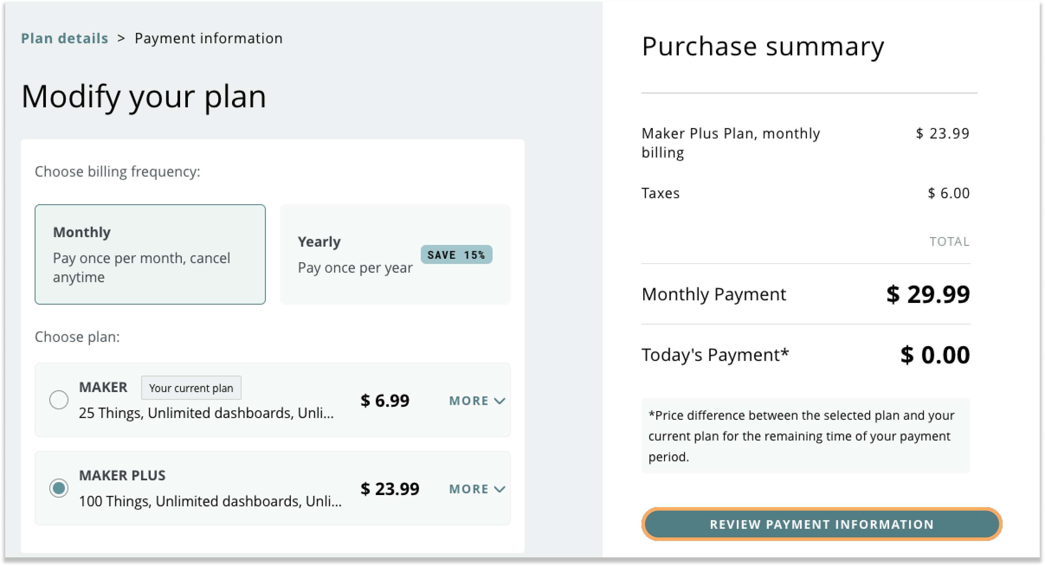 Review Payment Information Button bottom right corner