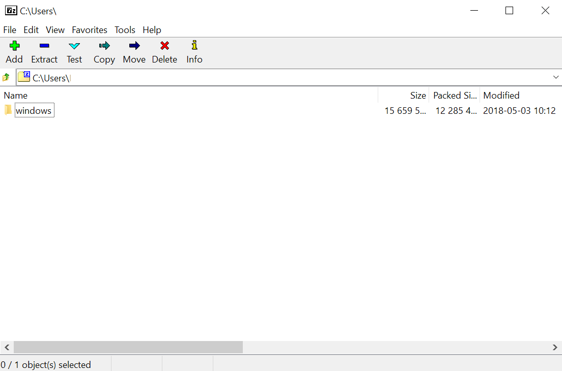Extraction software showing "windows" folder