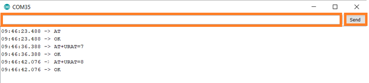 Serial Monitor with input box and Send button highlighted