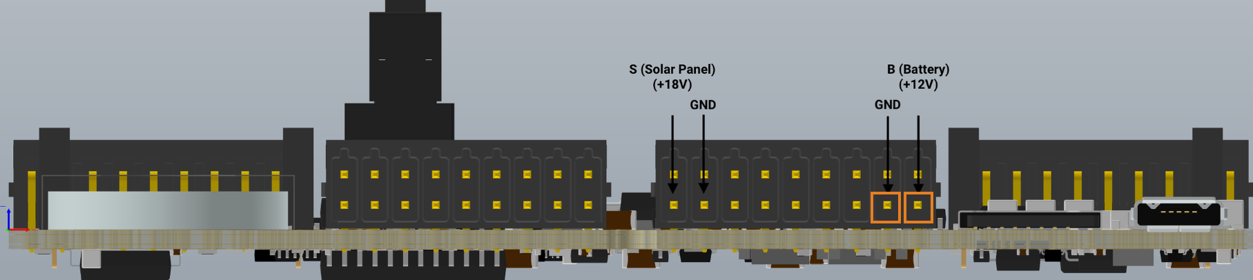 Schematic with B (Battery) and GND (Ground) pins highlighted