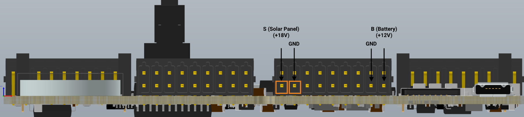 Schematic with S (Solar) and GND (Ground) pins highlighted