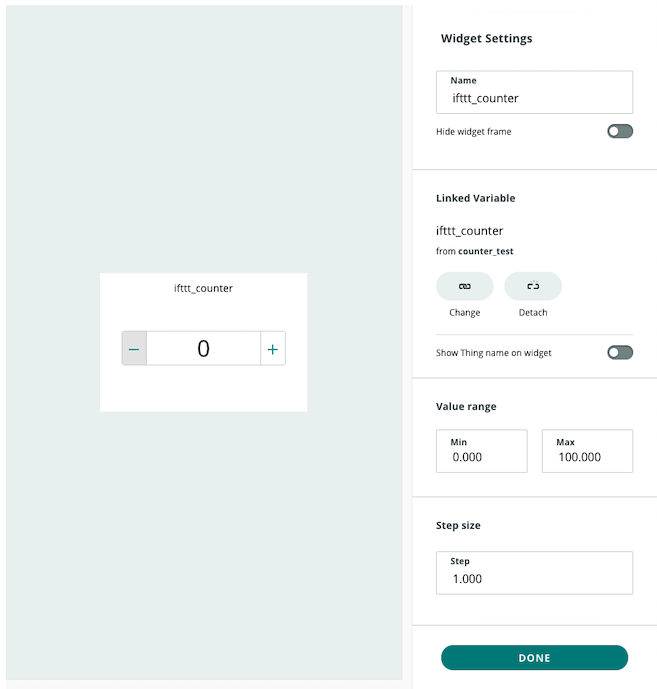 IoT widget settings
