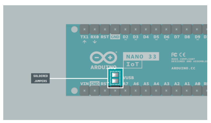 Modification to make the store purchased Nano 33 IoT compatible with engineering kit Rev2