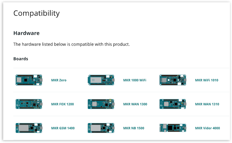 Hardware compatibility, Arduino Docs.