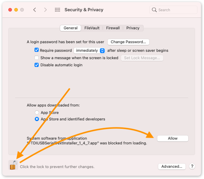 Allowing the installation in Security & Privacy.