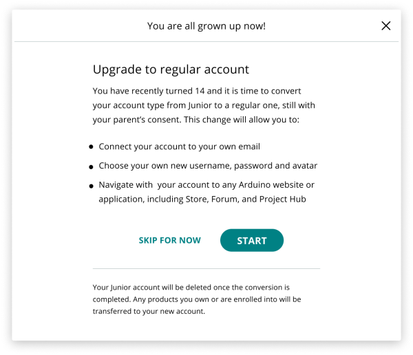 Upgrading to regular account pop-up