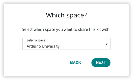 Prompt with a dropdown selection of shared spaces.
