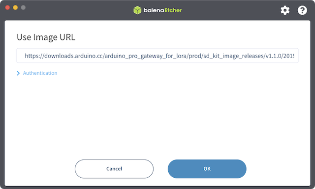 Entering the image URL in balenaEtcher.
