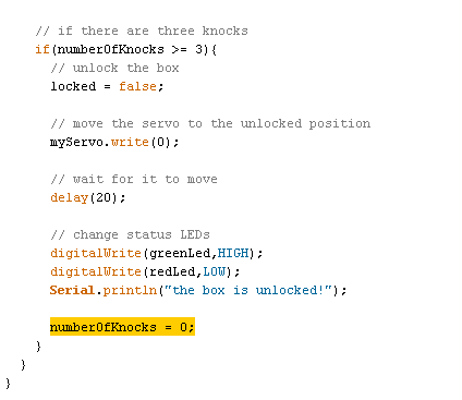 Code example with "numberOfKnocks = 0" highlighted