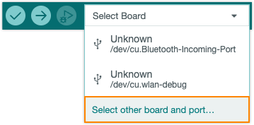 Selecting "Select other board and port" in the board selector.