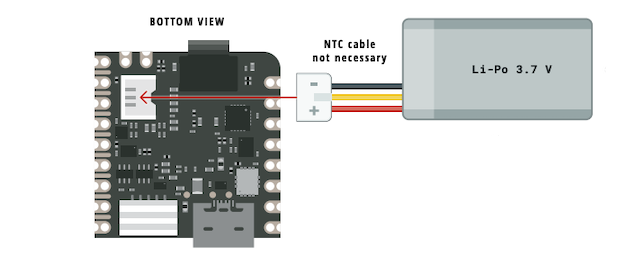 Connecting a battery to the battery connector on Nicla Vision.