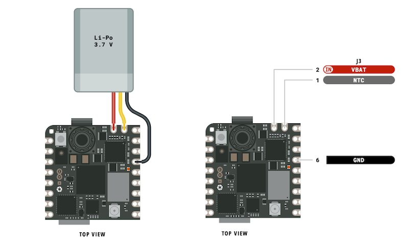Pinout with battery connected to Nicla VIsion.
