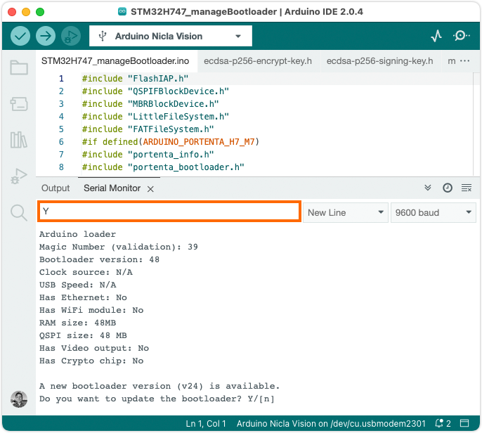 Serial monitor output