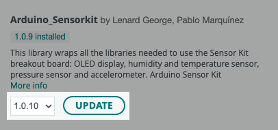 Updating the Arduino_SensorKit library in the Library Manager